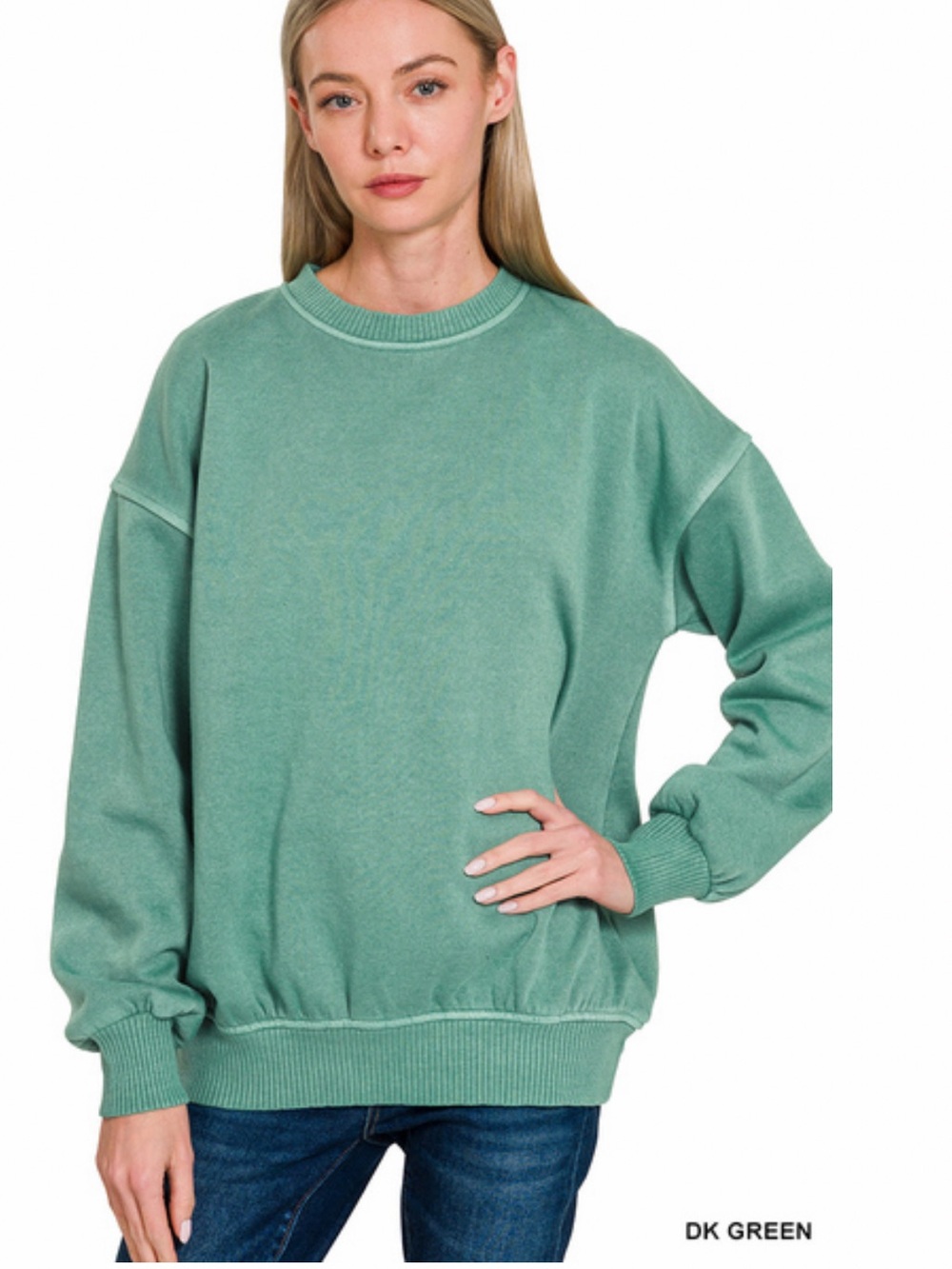 195 ❤️ dk green ZENANA PIGMENT DYE FLEECE OVERSIZED PULLOVER